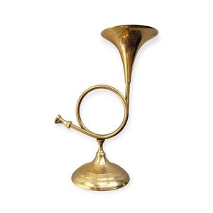 Vintage Brass French Horn Candle Holder Holiday Decor
